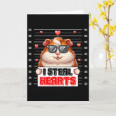 かわいいハートを盗む バレンタインのウサギのサングラスH カード (黄色い花)