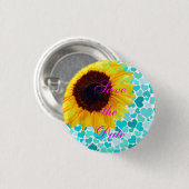 かわいいハートを結婚する日付の花嫁のヒマワリを救って下さい 缶バッジ (正面&裏面)