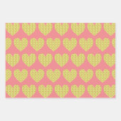 かわいいハートアートイエローパターカラフルン ラッピングペーパーシート (正面)