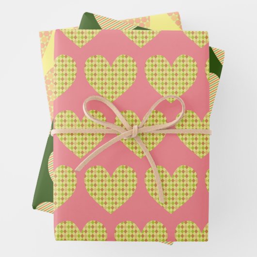 かわいいハートアートイエローパターカラフルン ラッピングペーパーシート (インサイチュ)