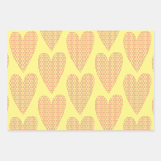 かわいいハートアートイエローパターカラフルン ラッピングペーパーシート (正面3)