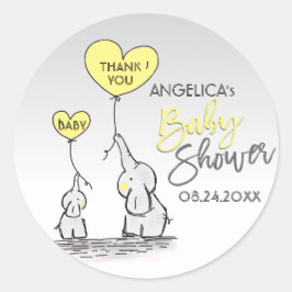かわいいハートイエローエレファントママ&ベビーシャワー ラウンドシール