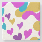 かわいいハートカモフラージピンクイエロー ストーンコースター (正面)