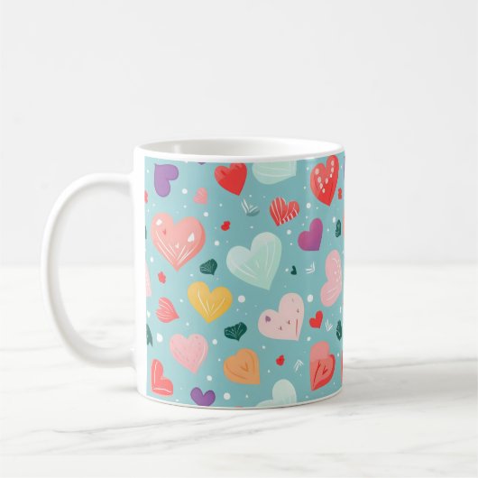 かわいいハートカラフルパターン コーヒーマグカップ (左)