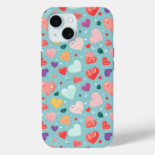 かわいいハートカラフルパターン iPhone 15ケース