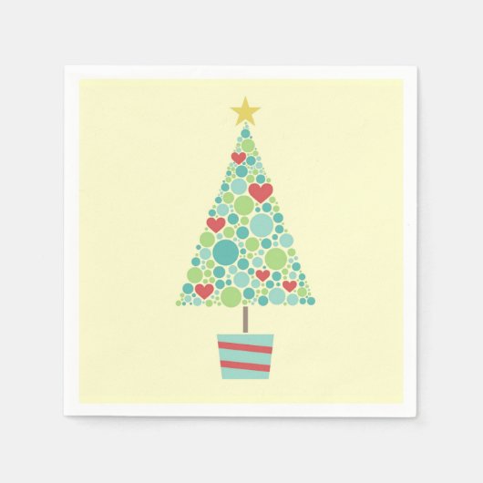 かわいいハートカラフルモダンクリスマスツリー スタンダードカクテルナプキン (正面)