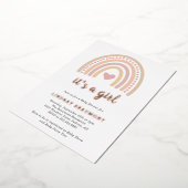 かわいいハートガールボホレインボーベビーシャワーバラ金ゴールド 箔招待状 (回転した状態)