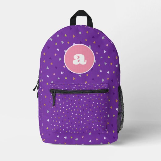 かわいいハートガールモノグラムパーソナライズされたスクール プリントバックパック (正面)