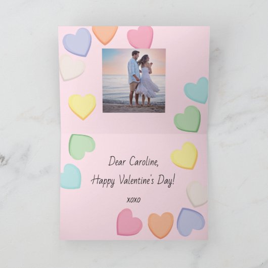 かわいいハートキャンディピンクバレンタインデー シーズンカード (内部)