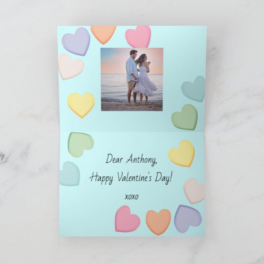 かわいいハートキャンディブルーバレンタインデー シーズンカード (内部)