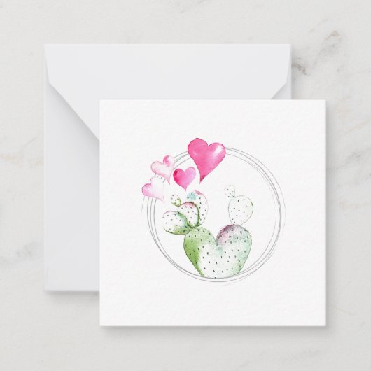 かわいいハートサボテン植物ノートカード ノートカード (正面)