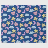 かわいいハートスタームーンブルーベビーシャワー ラッピングペーパー (フラット)