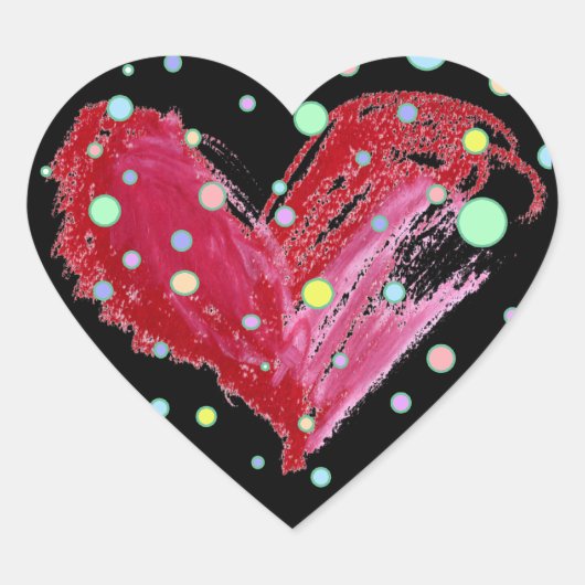 かわいいハートステッカー黒水玉模様 ハートシール (正面)