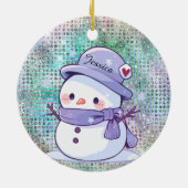 かわいいハートスノーマンパステルパターン名 セラミックオーナメント (裏面)