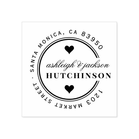 かわいいハートス結婚ラウンド差出人住所 ラバースタンプ (インプリント)