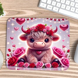 かわいいハートズハイランドカウバレンタイン マウスパッド