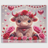 かわいいハートズハイランドカウバレンタイン ラッピングペーパー (フラット)