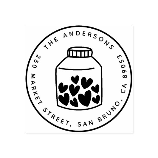 かわいいハートズメイソンジャールラウンドネーム差出人住所 ラバースタンプ (インプリント)