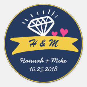 かわいいハートダイヤモンド結婚式の引き出物モノグラムシール ラウンドシール