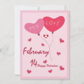 かわいいハートテーマピンクと赤 招待状 (正面)