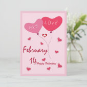 かわいいハートテーマピンクと赤 招待状 (スタンド正面)