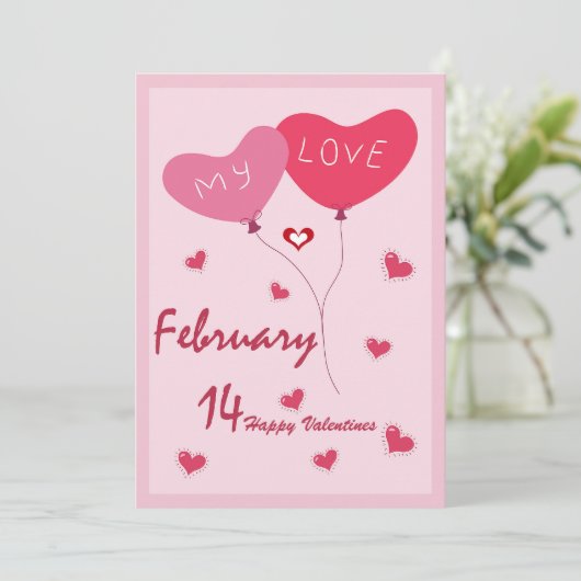 かわいいハートテーマピンクと赤 招待状 (スタンド正面)