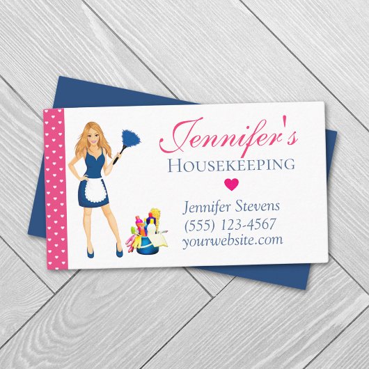 かわいいハートデザインメイドハウスクリーニングサービス 名刺