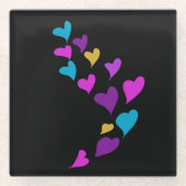 かわいいハートドリップピンクイエローブルーブラック ガラスコースター (正面)