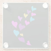 かわいいハートドリップピンクイエローブルーブラック ガラスコースター (裏面)