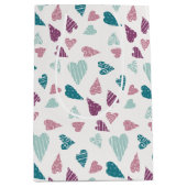 かわいいハートドードルバラバレンタインデーピンクティール(緑がかった色) ミディアムペーパーバッグ (正面)