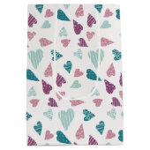 かわいいハートドードルバラバレンタインデーピンクティール(緑がかった色) ミディアムペーパーバッグ (裏面)