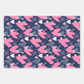 かわいいハートドードルパターンピンクブルーバレンタインデー ラッピングペーパーシート (正面3)