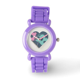 かわいいハートノートブルーレッドグリッターモダンeWatch 腕時計