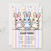 かわいいハートバニーホッパーズベビーシャワー 招待状 (正面)