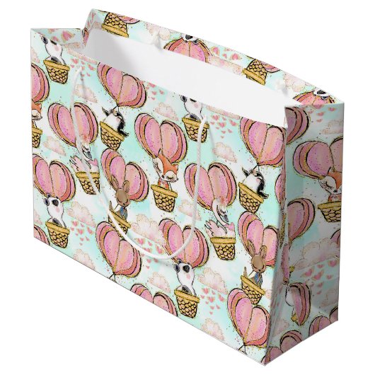 かわいいハートバルーンバレンタイン動物を愛で ラージペーパーバッグ (裏面アングル)