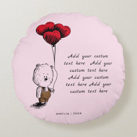 かわいいハートバルーンTEDDY BEARバレンタインデー ラウンドクッション (正面)