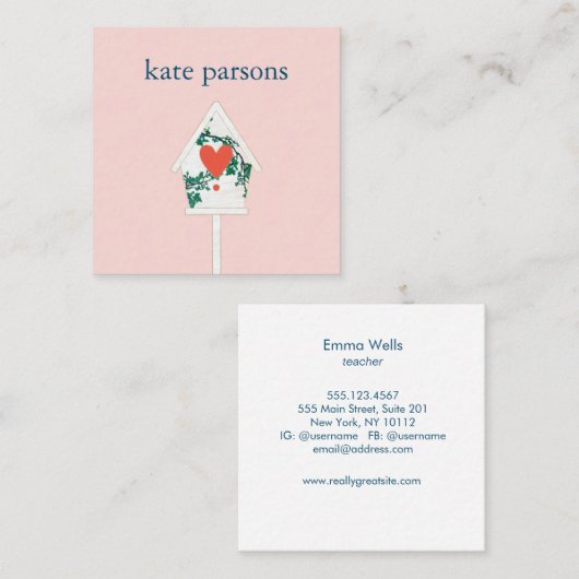 かわいいハートバードハウススクエアビジネスカード スクエア名刺 (正面/裏面)