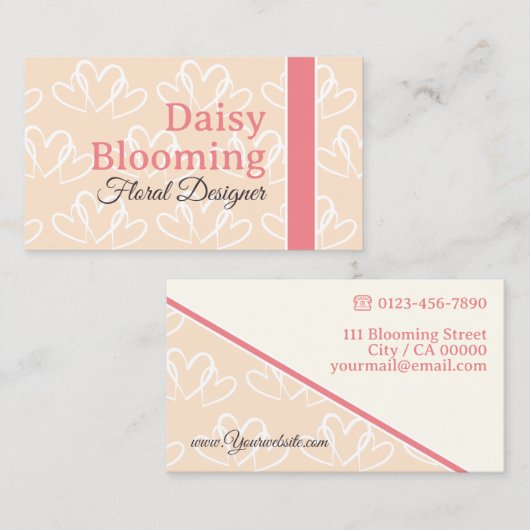 かわいいハートパターンパステルベビーピンクフローリスト 名刺 (正面/裏面)