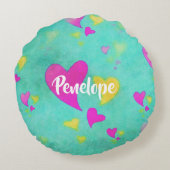 かわいいハートパターン愛常にあなたの名前バレンタイン ラウンドクッション (裏面)