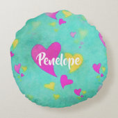 かわいいハートパターン愛常にあなたの名前バレンタイン ラウンドクッション (裏面)