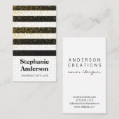 かわいいハートパターン革のストライプ金ゴールド斑点 名刺 (正面/裏面)