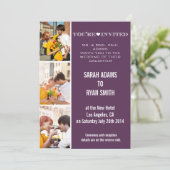 かわいいハートパープルウェディング3枚写真招待状 招待状 (スタンド正面)