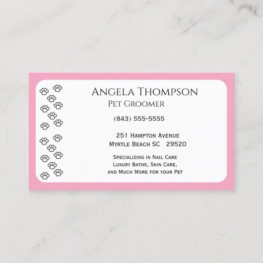 かわいいハートピンクのペットトリマー名刺 名刺 (裏面)