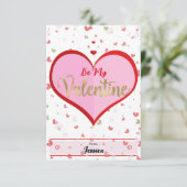 かわいいハートピンク赤金ゴールドデジタルバレンタインデー 招待状 (スタンド正面)