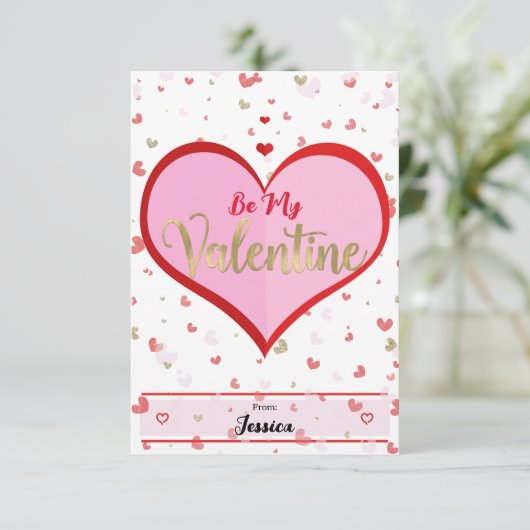 かわいいハートピンク赤金ゴールドデジタルバレンタインデー 招待状 (スタンド正面)