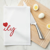 かわいいハートファミリーカスタム文字 キッチンタオル (四つ折り)