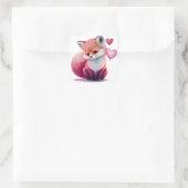 かわいいハートフォックス バレンタイン スクエアステッカー スクエアシール (バッグ)