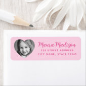 かわいいハートフォトピンク差出人住所 ラベル (インサイチュ)