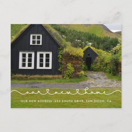 かわいいハートフォントの新居案内 はがき 私たちの新しい家 (正面)