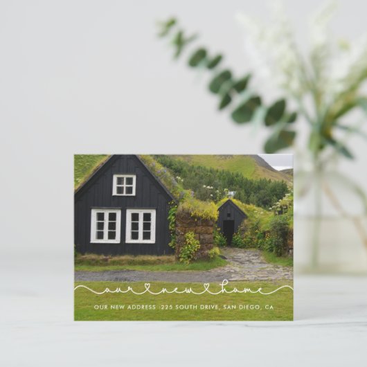 かわいいハートフォントの新居案内 はがき 私たちの新しい家 (スタンド正面)